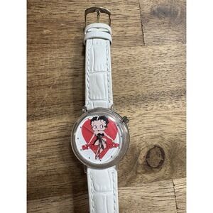 Vintage Betty Boop Watch White Leather Band Need Battery